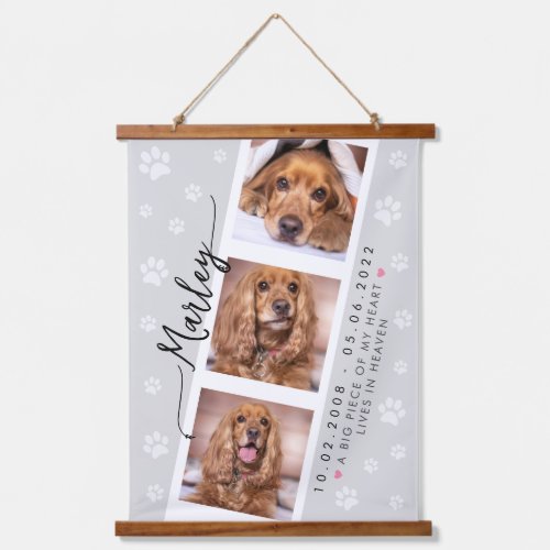 Pet Memorial Custom Photo Collage with Paw Prints Hanging Tapestry