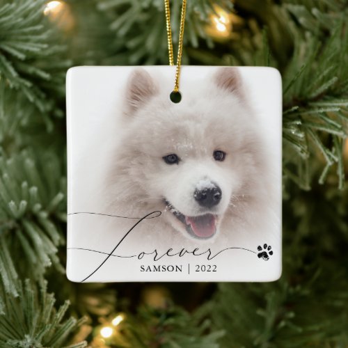 Pet Memorial  Custom Photo Dog Paw Print Ceramic Ornament