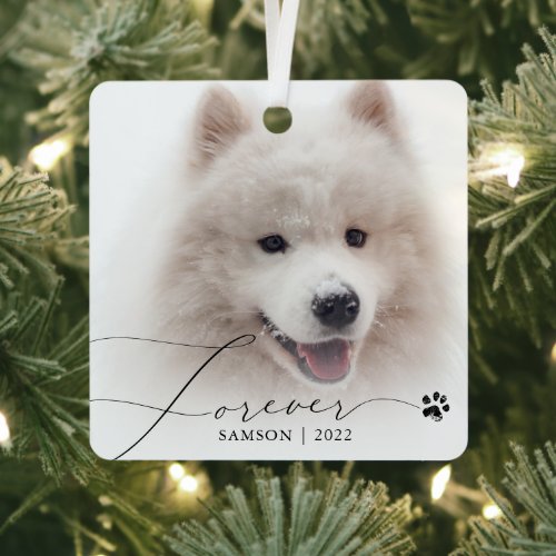 Pet Memorial  Custom Photo Dog Paw Print Metal Ornament