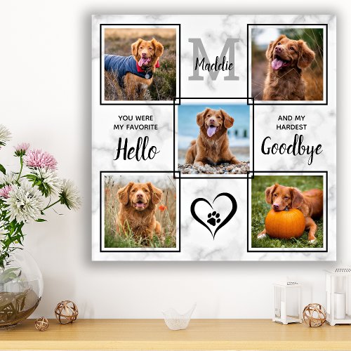 Pet Memorial Dog Loss Gift Personalized 5 Photo Faux Canvas Print