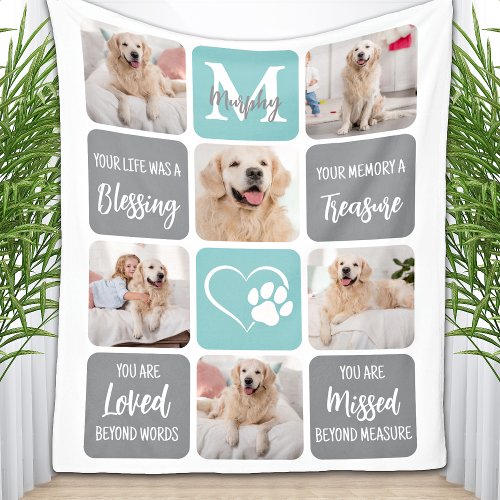 Pet Memorial Dog Loss Modern Stylish Photo Collage Fleece Blanket