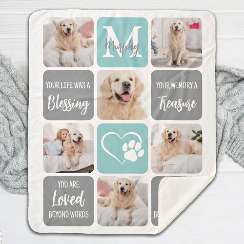 Pet Memorial Dog Loss Modern Stylish Photo Collage Sherpa Blanket