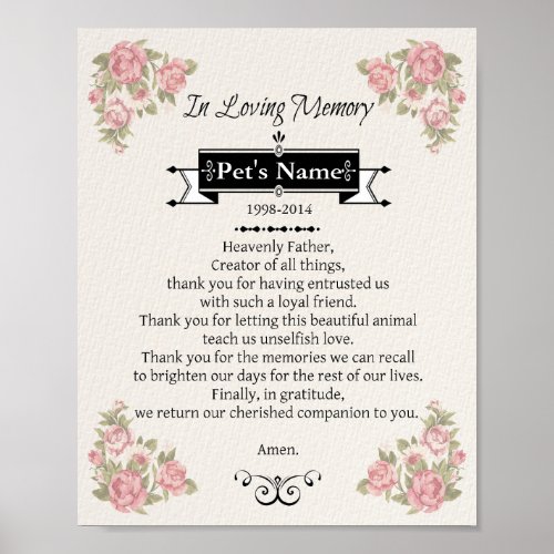 Pet Memorial Dog Prayer Poster