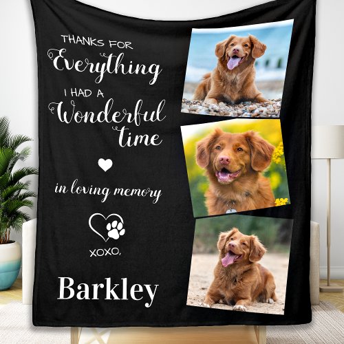 Pet Memorial Dog Remembrance Custom 3 Photo Fleece Blanket