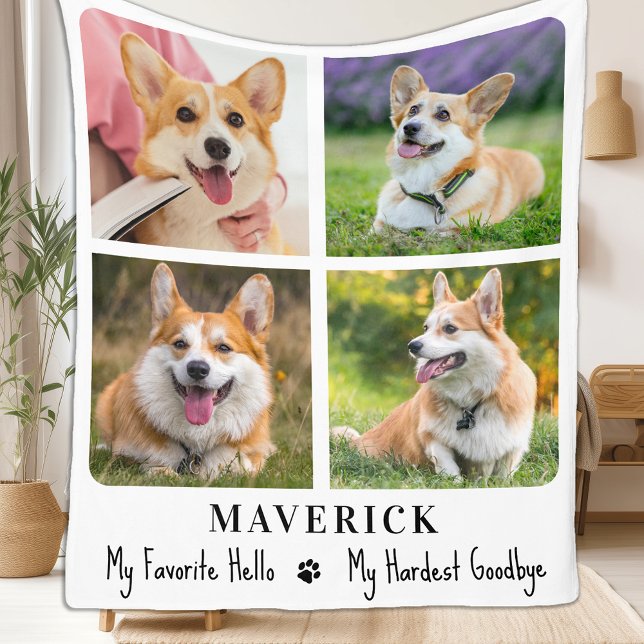 Pet Memorial Dog Remembrance Personalized 4 Photo Fleece Blanket (Creator Uploaded)