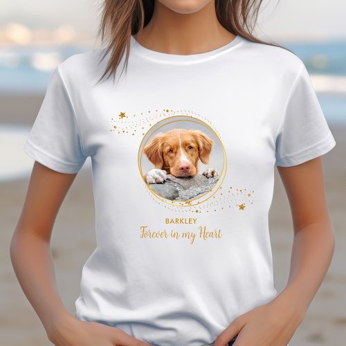 Pet Memorial Elegant Chic Gold Stars Dog Photo T_Shirt