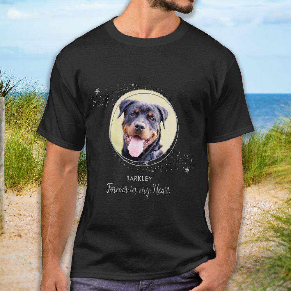 Discover Pet Memorial Elegant Silver Stars Custom Dog Photo Personalized T-Shirt
