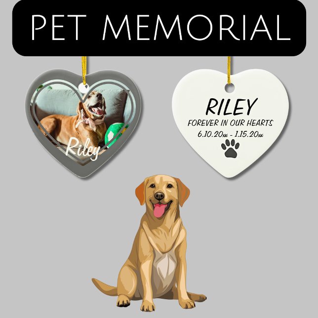 Pet Memorial Forever Heart Keepsake Dog Photo Ceramic Ornament (Creator Uploaded)