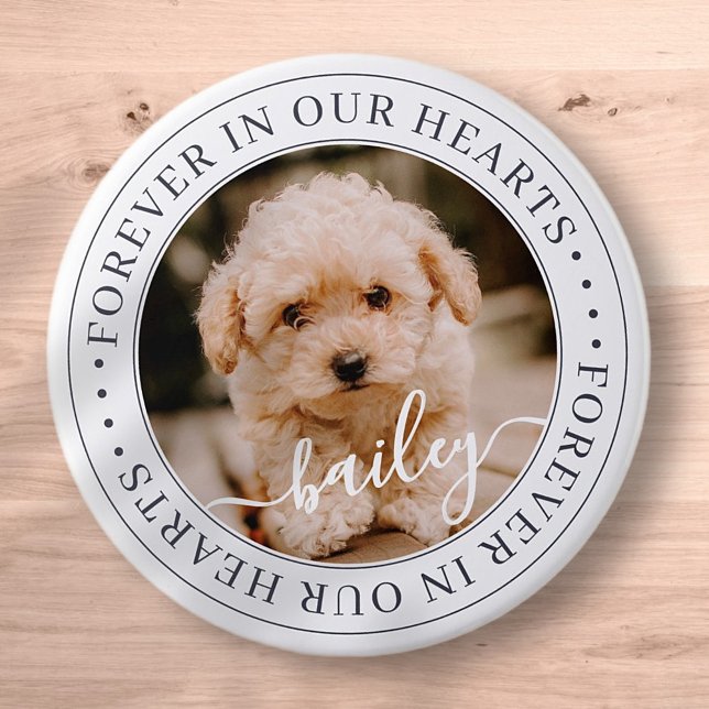 Pet Memorial Forever Hearts Elegant Chic Photo Button (Creator Uploaded)