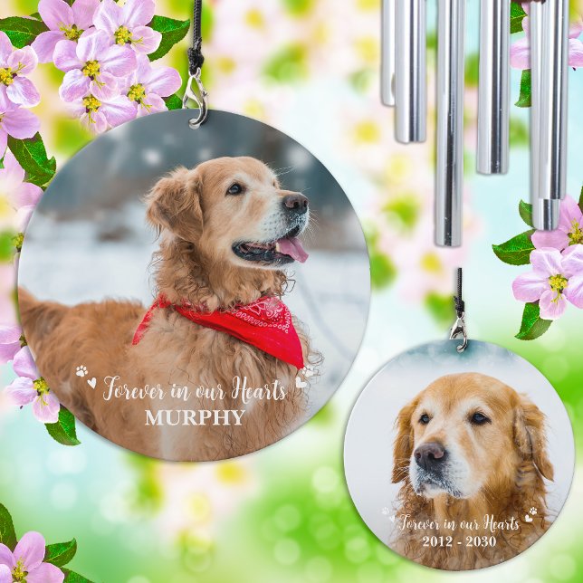 Pet Memorial Forever Hearts Personalized Dog Photo Wind Chime (Creator Uploaded)