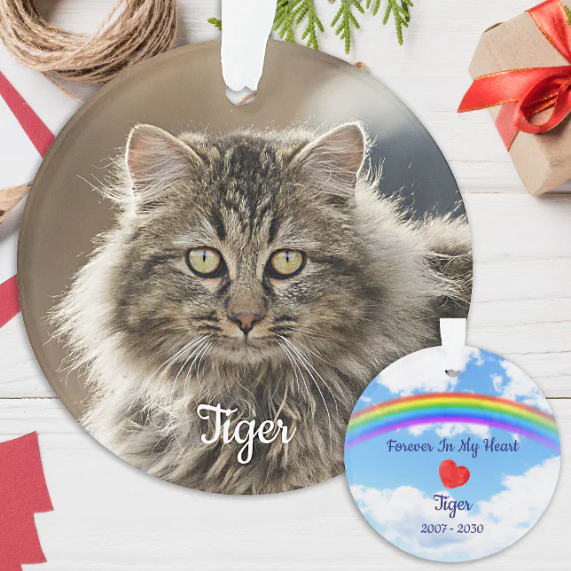 Pet Memorial Forever In Our Hearts Cat Photo Ornament | Zazzle