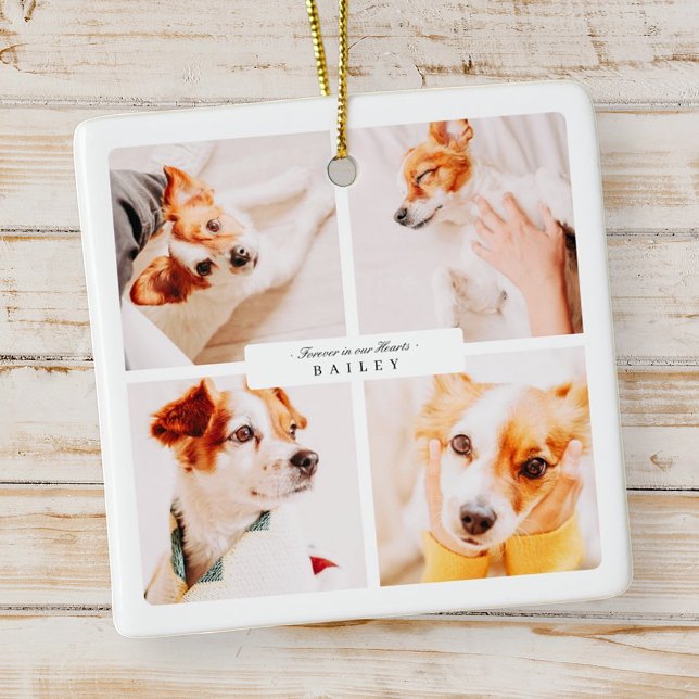 Pet Memorial Forever In Our Hearts Elegant Photos Ceramic Ornament (Creator Uploaded)