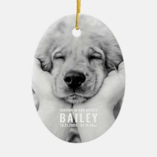 Pet Memorial Forever in our Hearts Modern Photo Ceramic Ornament