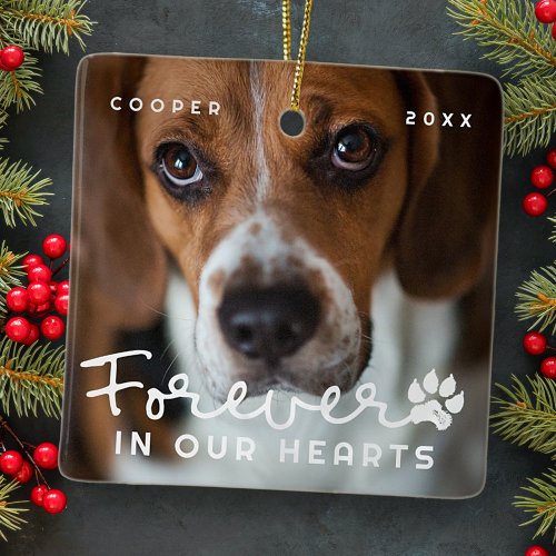 Pet Memorial Forever In Our Hearts Modern Photo Ceramic Ornament
