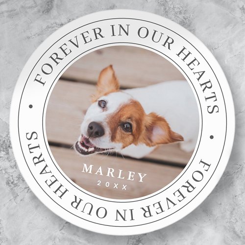 Pet Memorial Forever In Our Hearts Modern Photo Classic Round Sticker
