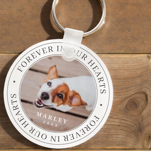 Pet Memorial Forever In Our Hearts Modern Photo Keychain (Creator Uploaded)