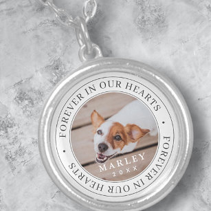 Pet Memorial Forever In Our Hearts Modern Photo Silver Plated Necklace
