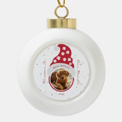 Pet Memorial Forever In Our Hearts Photo  Ceramic Ball Christmas Ornament