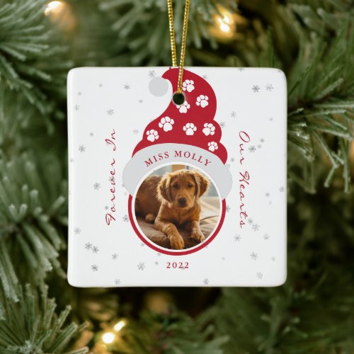 Pet Memorial Forever In Our Hearts Photo  Ceramic Ornament