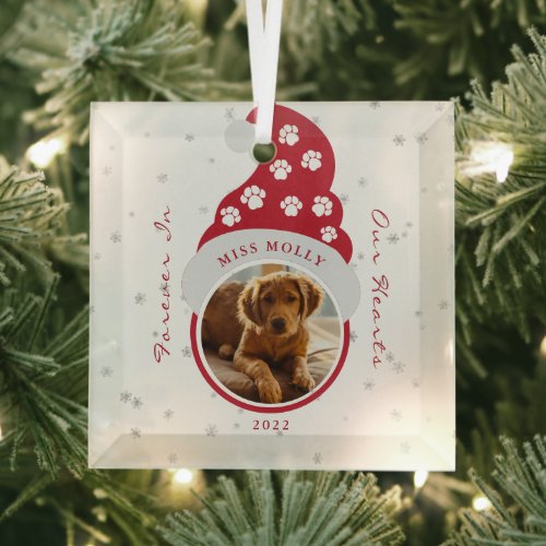 Pet Memorial Forever In Our Hearts Photo  Glass Ornament