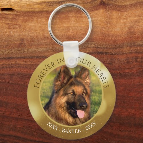 Pet Memorial FOREVER IN OUR HEARTS Photo Gold Magn Keychain