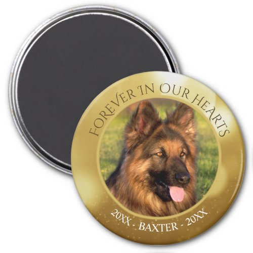 Pet Memorial FOREVER IN OUR HEARTS Photo Gold Magnet