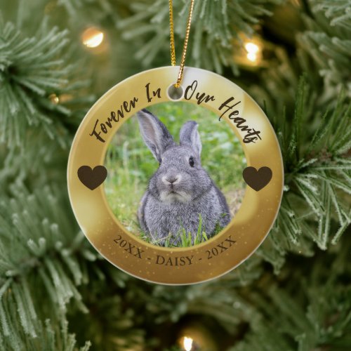 Pet Memorial Forever in Our Hearts Photo Heart Ceramic Ornament