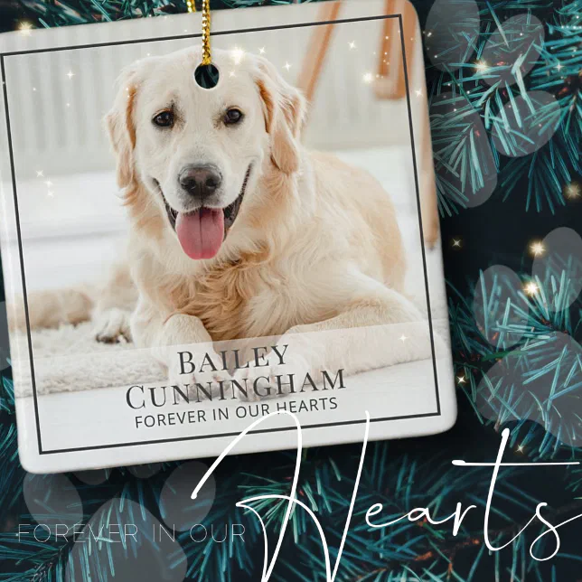 Pet Memorial Forever In Our Hearts Photo Keepsake Ceramic Ornament | Zazzle