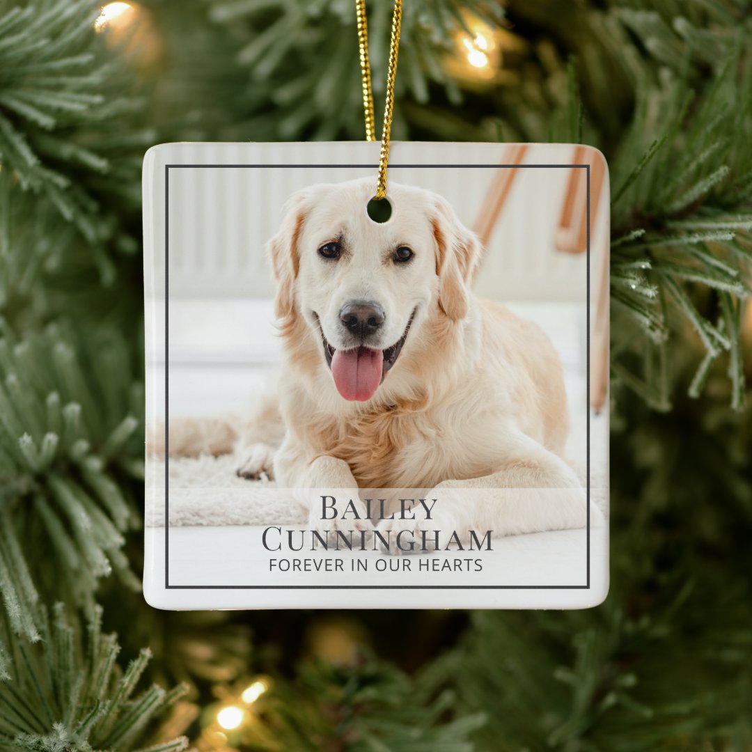 Pet Memorial Forever In Our Hearts Photo Keepsake Ceramic Ornament | Zazzle