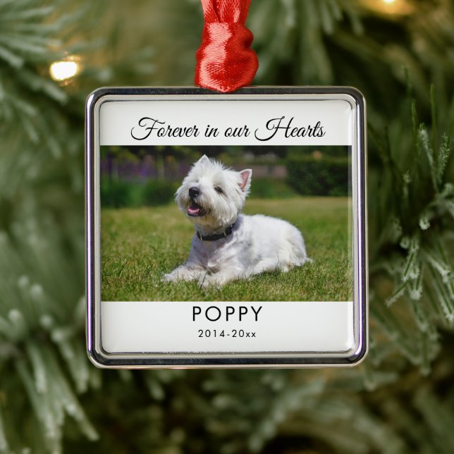 Pet Memorial Forever in our Hearts Simple Photo Metal Ornament (Tree)