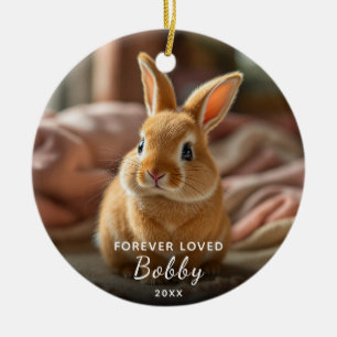 Pet Memorial Forever Loved Bunny Photo Christmas Ceramic Ornament