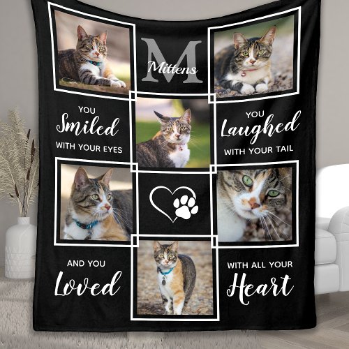 Pet Memorial Gift Cat Loss Poem 6 Photo Collage Fleece Blanket