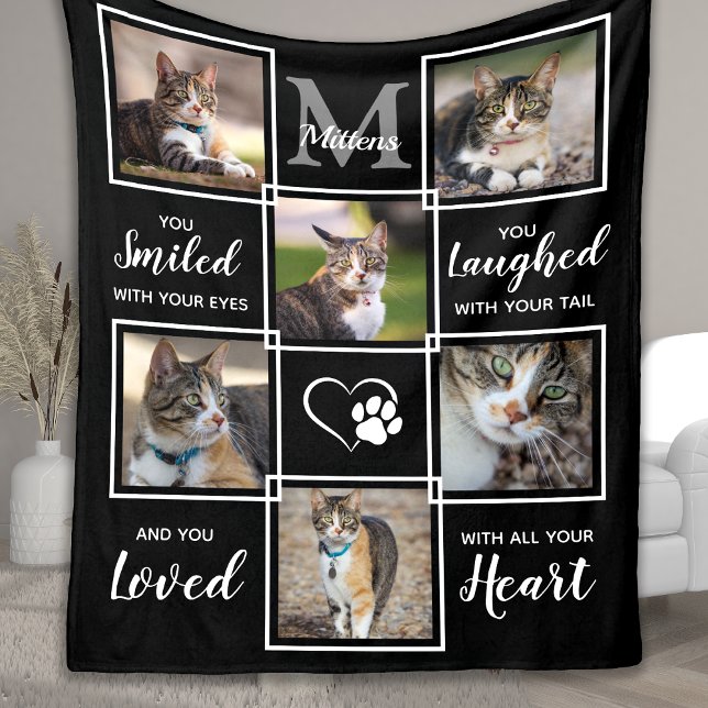 Pet Memorial Gift Cat Loss Poem 6 Photo Collage Fleece Blanket (Creator Uploaded)