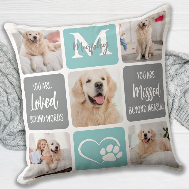 Pet Memorial Gift Dog Loss Modern Stylish 5 Photo  Throw Pillow (Creator Uploaded)