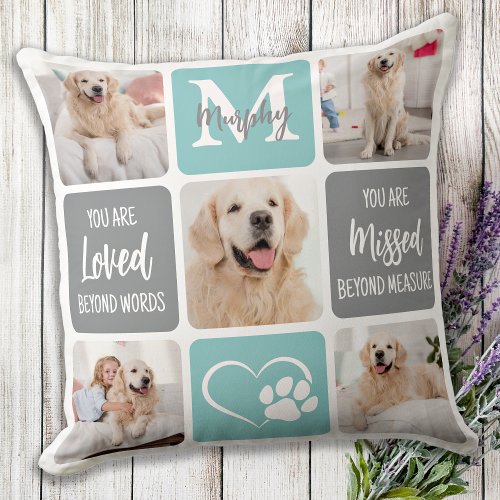 Pet Memorial Gift Dog Loss Stylish Modern 5 Photo Throw Pillow