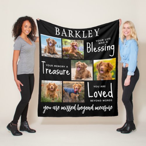Pet Memorial Gift _ Personalized Dog Loss 6 Photo  Fleece Blanket