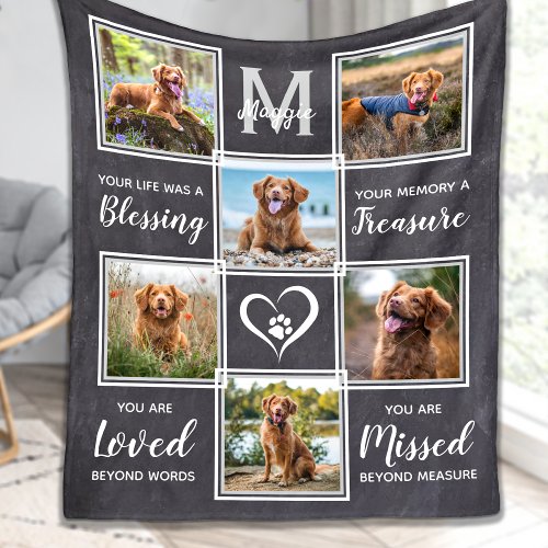 Pet Memorial Gift Pet Loss Custom 6 Photo Collage Fleece Blanket