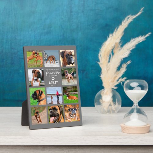 Pet Memorial Gift | Tribute Photo Collage Plaque - Personalized gray pet memorial photo plaque featuring 11 photos of your beloved animal, a sweet saying, their name and the dates.