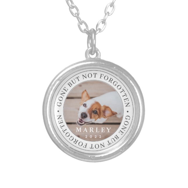 Pet Memorial Gone But Not Forgotten Modern Photo Silver Plated Necklace (Front)