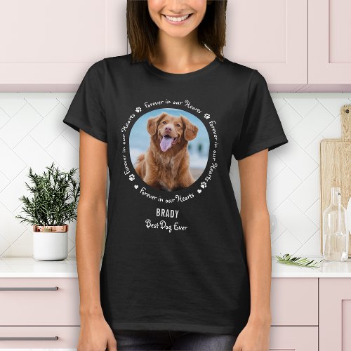 Pet Memorial Hearts Paw Prints Custom Dog Photo T_Shirt