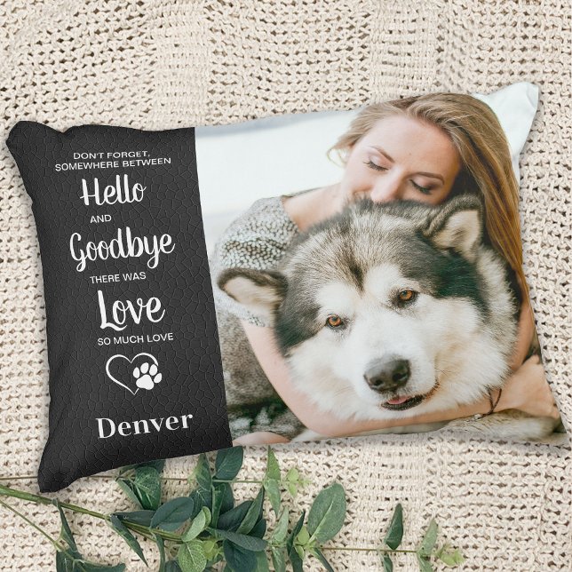 Pet Memorial Hello Goodbye Sympathy Dog Photo Accent Pillow (Creator Uploaded)