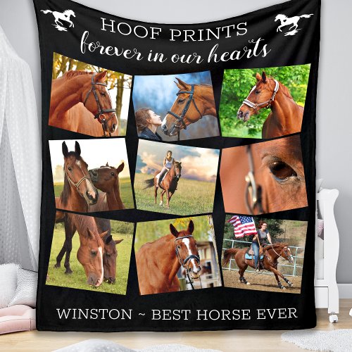 Pet Memorial Hoof Prints Horse Photo Collage Fleece Blanket