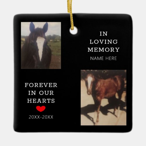  Pet Memorial Horse Photo Red Heart Personalized Ceramic Ornament