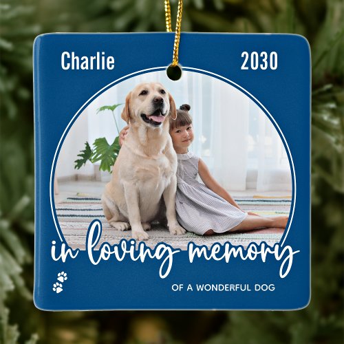 Pet Memorial In Loving Memory Modern Dog 2 Photo Ceramic Ornament