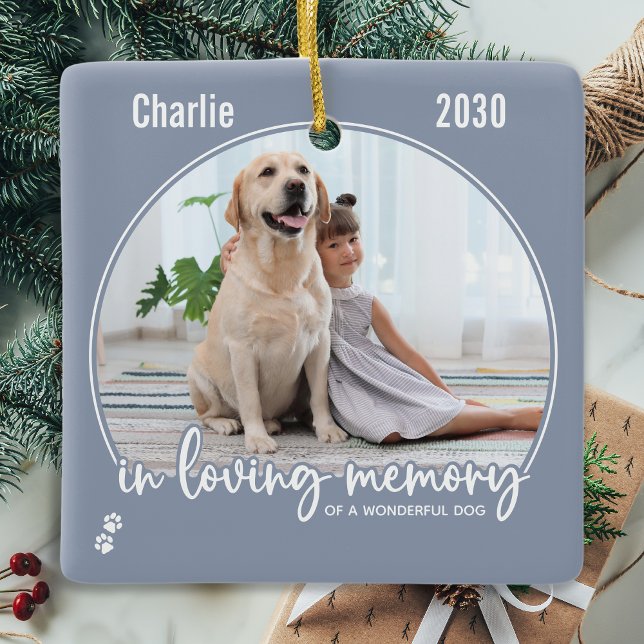 Pet Memorial In Loving Memory Modern Gray Photo Ceramic Ornament (Creator Uploaded)