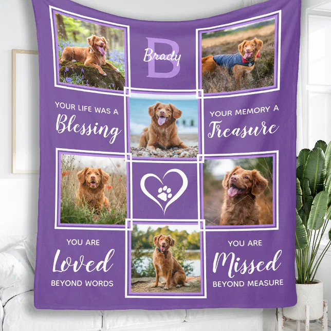 Pet Memorial In Loving Memory Photo Collage Fleece Blanket | Zazzle