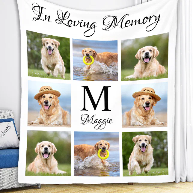 Pet Memorial In Loving Memory Photo Collage Fleece Blanket | Zazzle