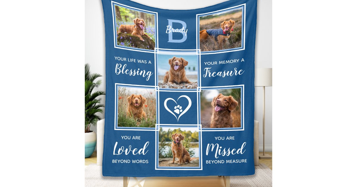 Pet Memorial In Loving Memory Photo Collage Fleece Blanket | Zazzle