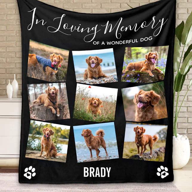 Pet Memorial In Loving Memory Photo Collage Fleece Blanket | Zazzle