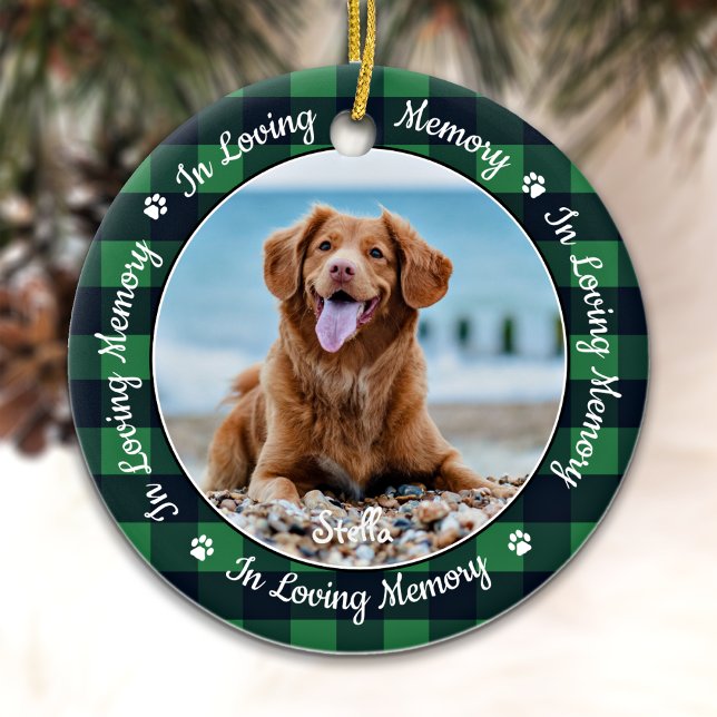 Pet Memorial In Loving Memory Plaid Dog Photo  Ceramic Ornament (Creator Uploaded)